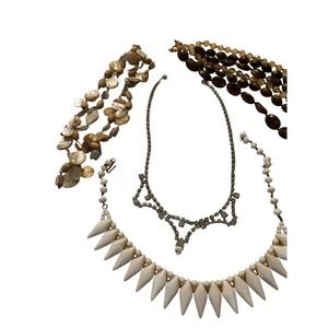 Lot of 4‎ Necklaces Rhinestone Shell Beads & Crystal Pendant